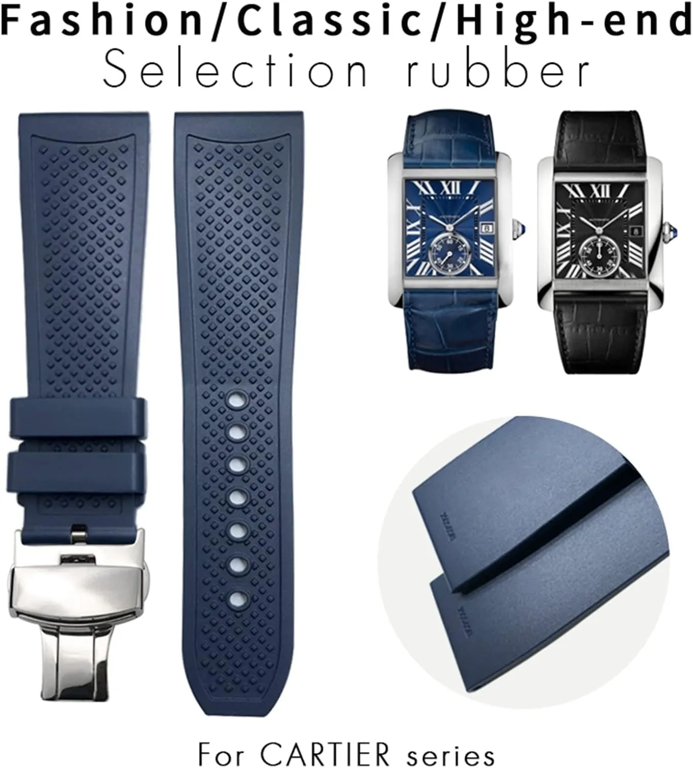Rubber Watchbands 23.5mm 24mm For CALIBRE DE CARTIER TANK SOLO SANTOS DE Waterproof Silicone Watch Strap