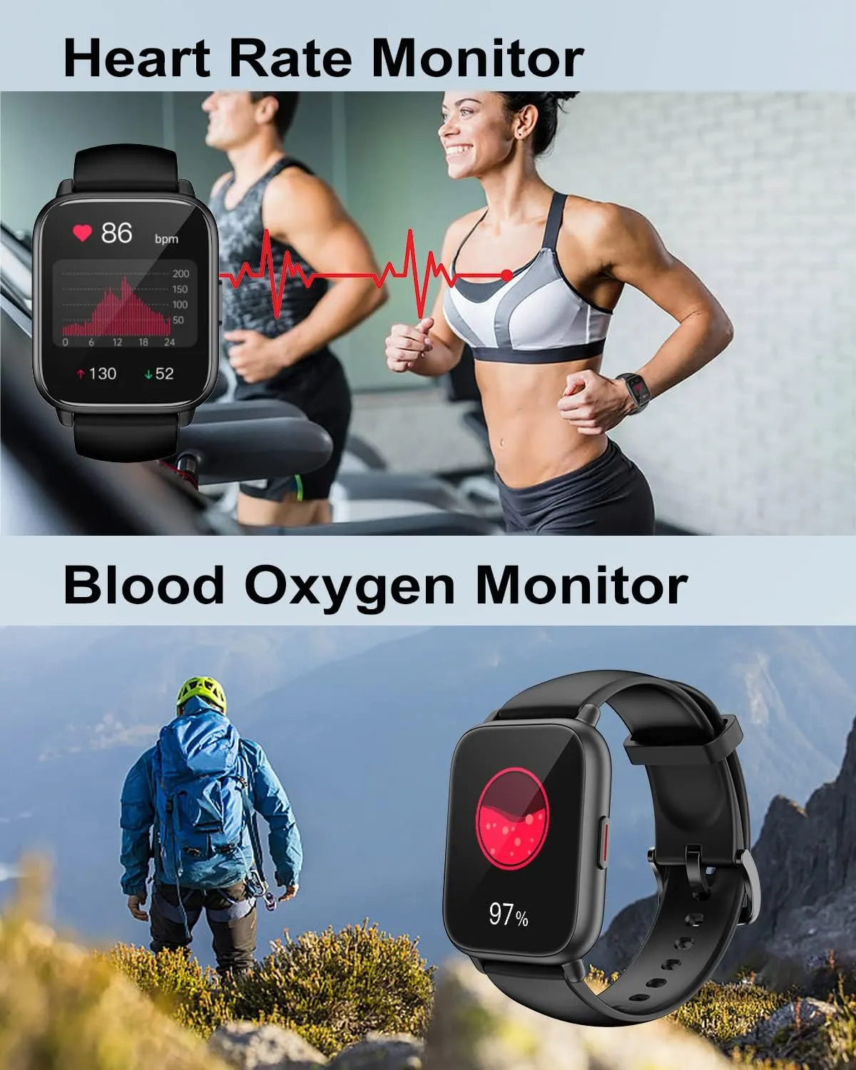 RUIMEN Smart Watches for Women Men (Answer/Make Calls), 1.8" Smartwatch for iOS/Android Phones, Fitness Tracker Heart Rate/Sleep Monitor Digital Watch Waterproof (2 Bands Included), Black