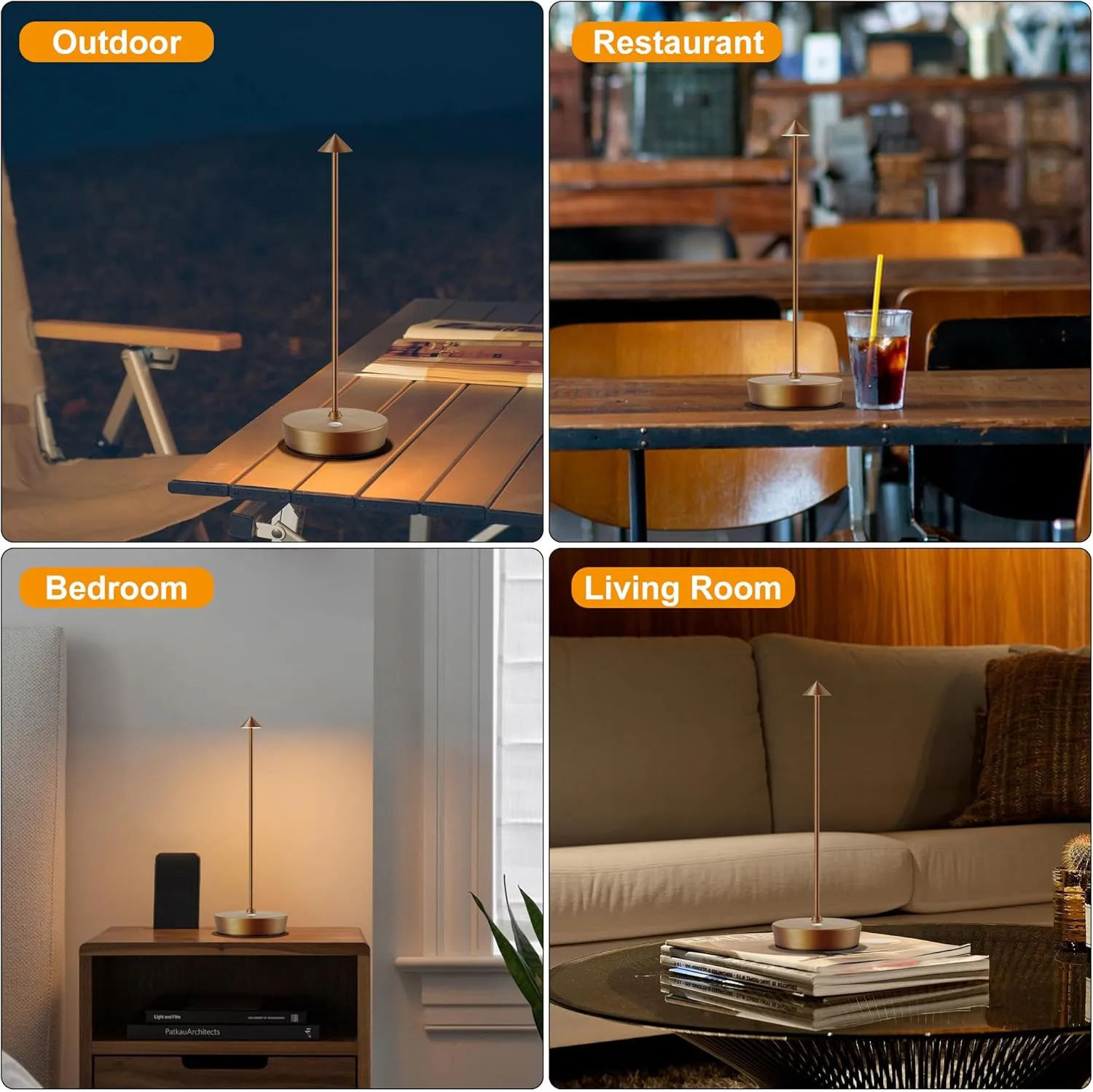 SAKRINGT 2 Pack Cordless Table Lamps Rechargeable, 6000mAh Battery Operated Waterproof Stepless Dimming Modern Portable LED Table Light for Restaurant Dining Patio Outdoor