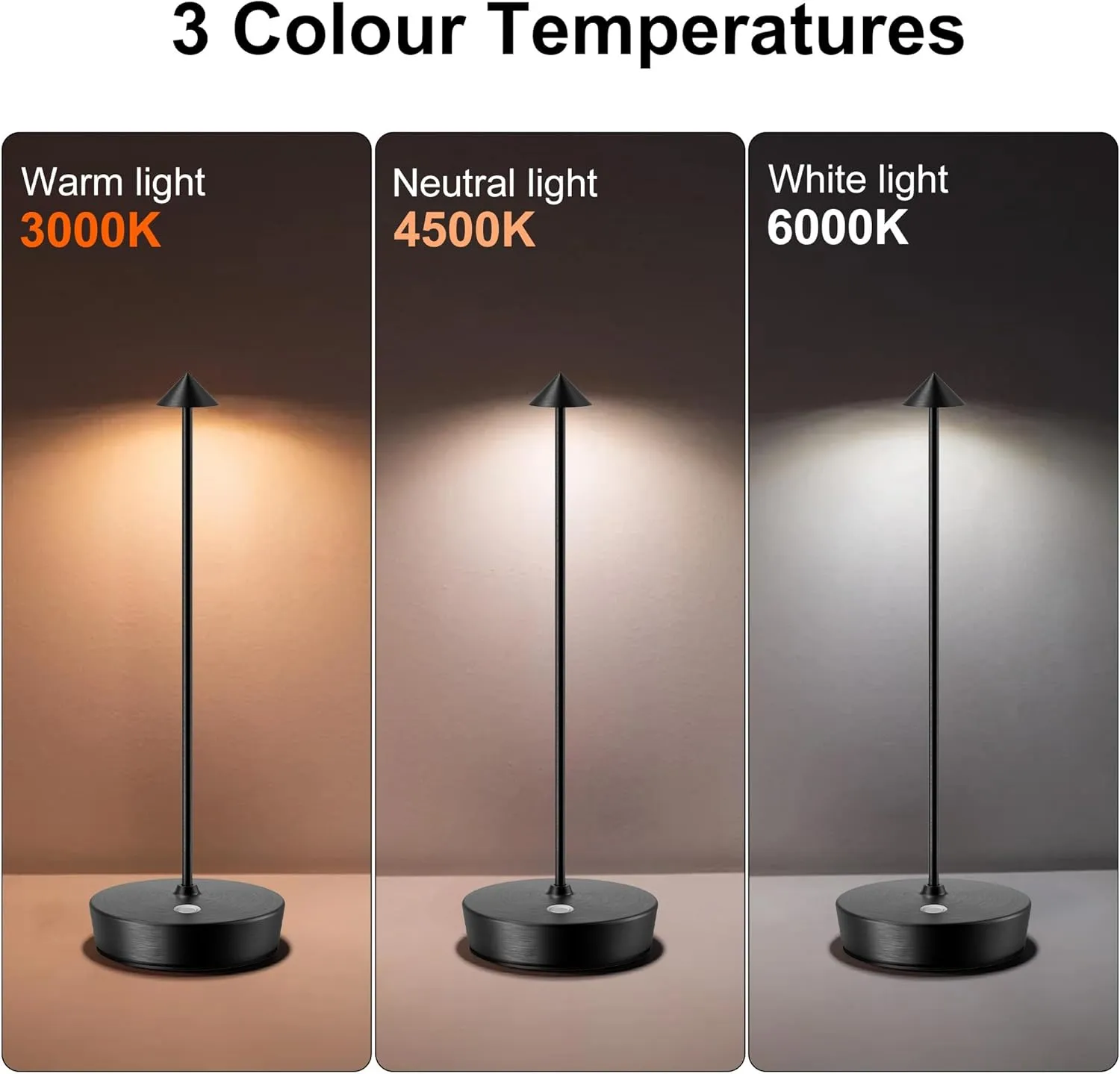 SAKRINGT 2 Pack Cordless Table Lamps Rechargeable, 6000mAh Battery Operated Waterproof Stepless Dimming Modern Portable LED Table Light for Restaurant Dining Patio Outdoor