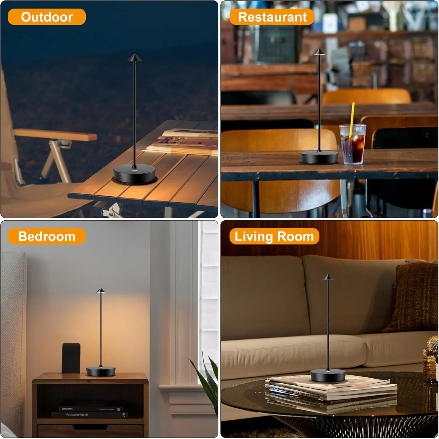 SAKRINGT 2 Pack Cordless Table Lamps Rechargeable, 6000mAh Battery Operated Waterproof Stepless Dimming Modern Portable LED Table Light for Restaurant Dining Patio Outdoor