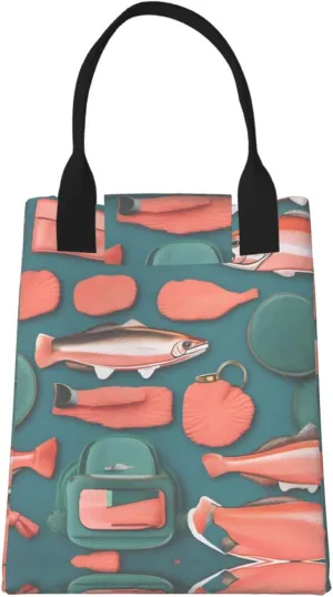 Salmon Pattern Lunch Bag For Women Men, Paper Tote Bag For Work, Outdoor Activities, Daily Use
