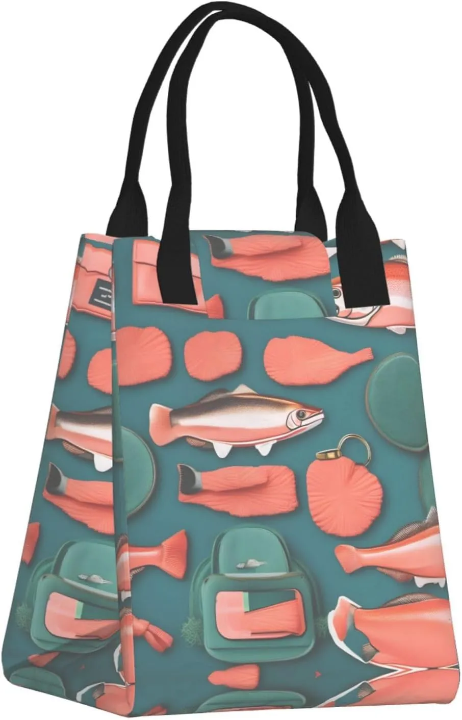 Salmon Pattern Lunch Bag For Women Men, Paper Tote Bag For Work, Outdoor Activities, Daily Use