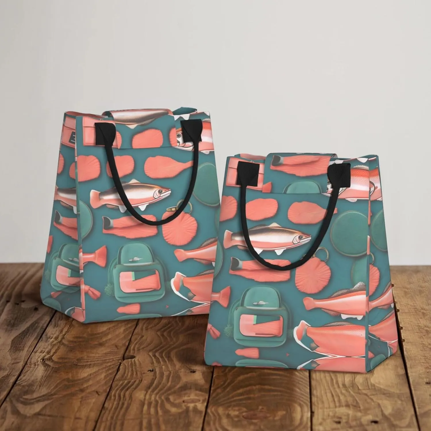 Salmon Pattern Lunch Bag For Women Men, Paper Tote Bag For Work, Outdoor Activities, Daily Use