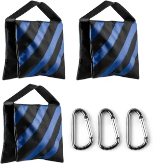 Sand Bag Photography Studio Video Heavy Duty Sandbag Saddlebag for Photo Studio Light Stand Boom Arm Camera Tripod with Carabiner,3 Pack (Blue)