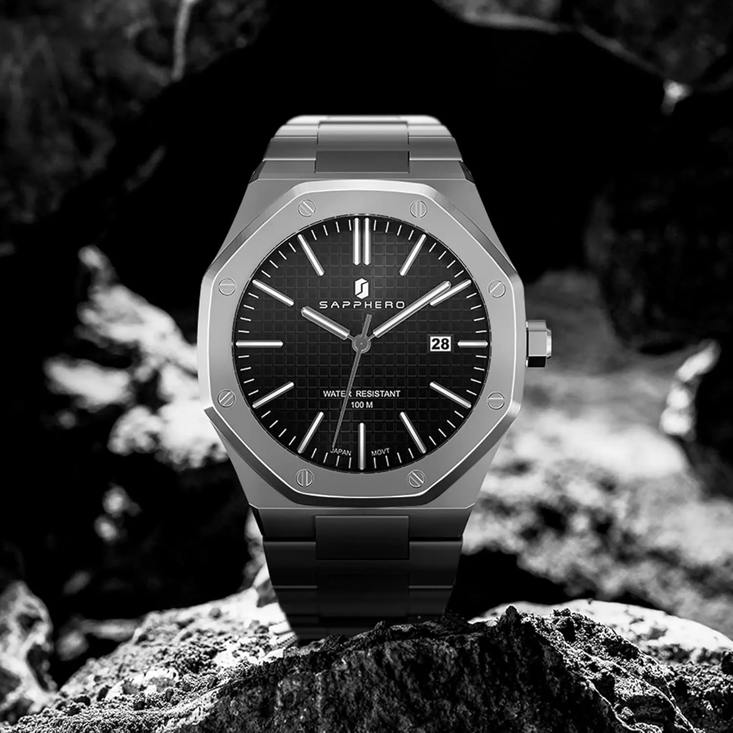 SAPPHERO Watches Men Octagonal 10ATM Waterproof Business Casual Fashion Mens Japanese Quartz Stainless Steel Luminous Wrist Watch Gift for Men
