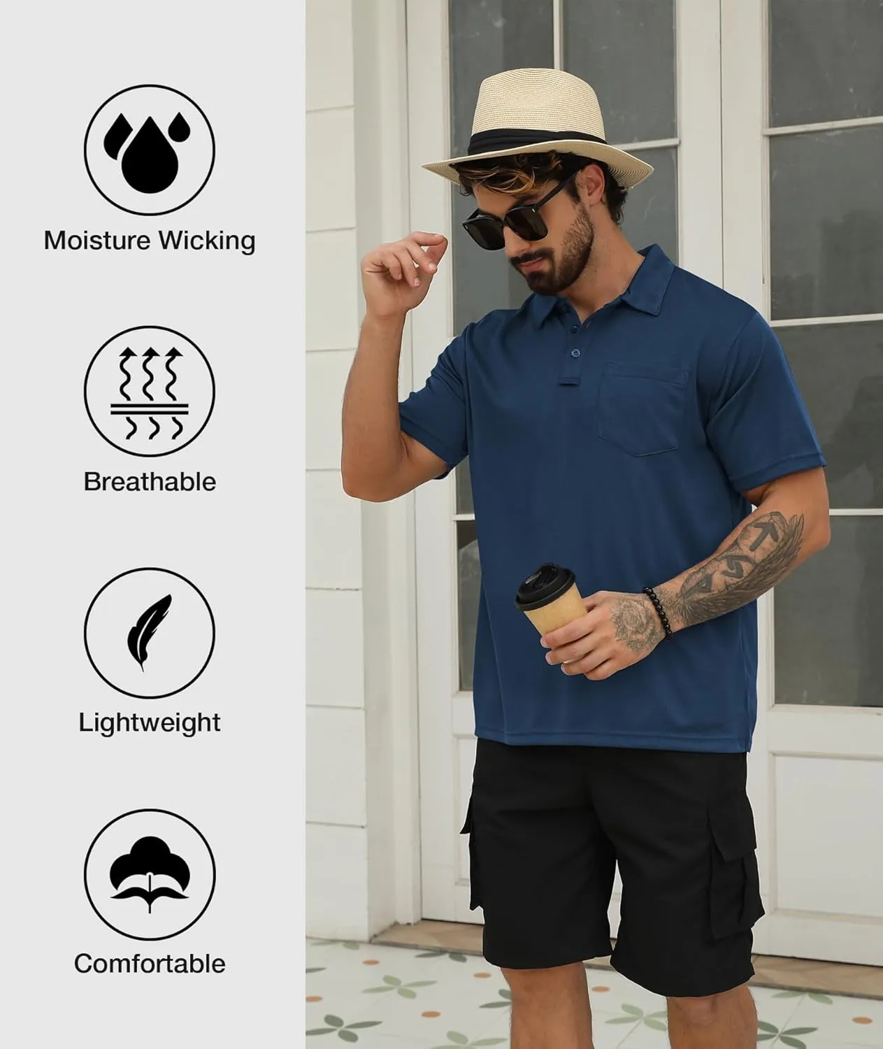 SCODI 5 Pack Mens Pocket Polo Shirts Short Sleeve Multipack Golf Shirt for Men Moisture Wicking Casual Athletic Work T-Shirts