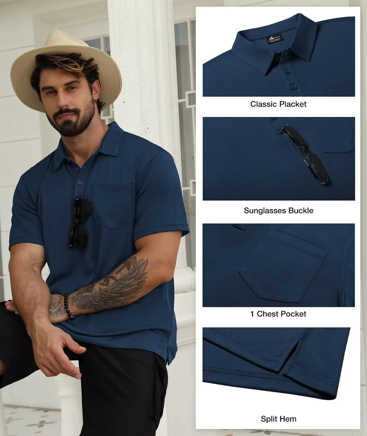 SCODI 5 Pack Mens Pocket Polo Shirts Short Sleeve Multipack Golf Shirt for Men Moisture Wicking Casual Athletic Work T-Shirts