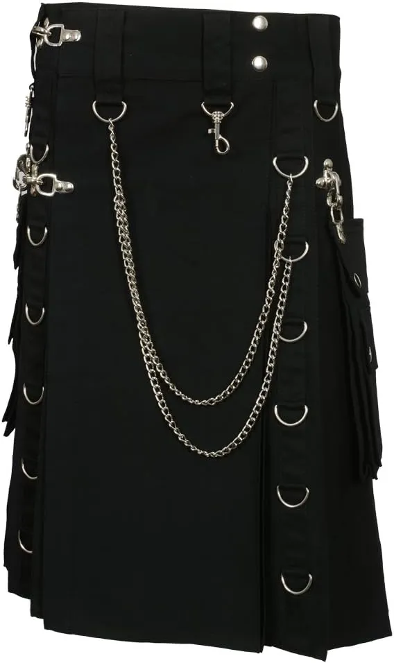 Scottish Designer Fashion Gothic Kilt with Silver Chains