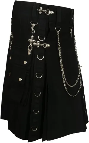 Scottish Designer Fashion Gothic Kilt with Silver Chains