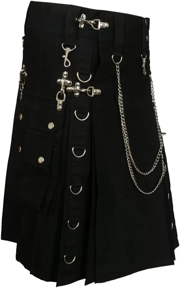 Scottish Designer Fashion Gothic Kilt with Silver Chains