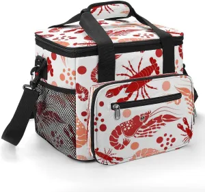 Sea Colorful Shrimps Lobsters 22.5L Insulated Camping Coolers Bag Large Leakproof Ice Chest for Beach Travel Picnic