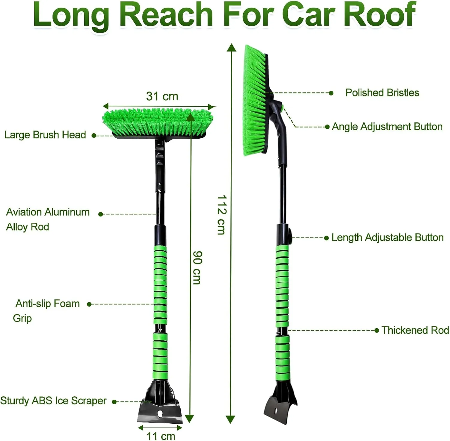 SEAAES 44 Inch Ice Scraper and Snow Brush for Car Windshield, Extendable Snow Removal Brush with Foam Grip for Truck SUV Vehicle Window