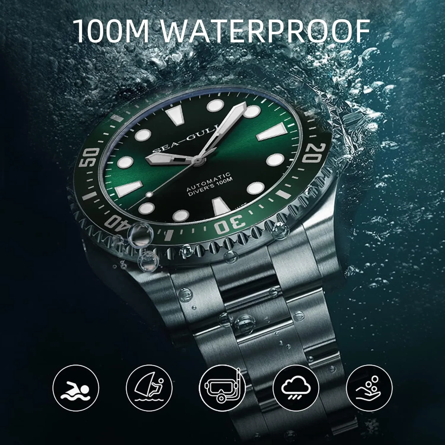Seagull Watch Men's Watch Business Wrist Watch Fashion Automatic Mechanical Watch 100m Waterproof Diving Watch Sapphire Crystal