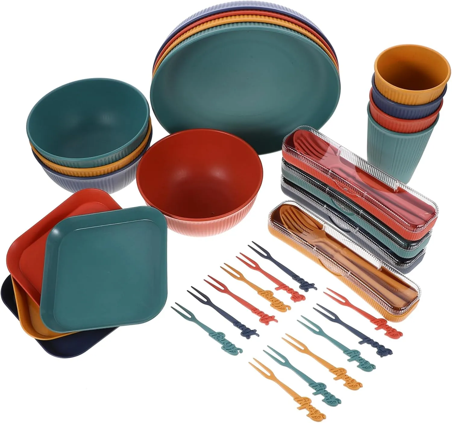 SECFOU 1set Wheat Straw Cutlery Kit Lightweight Portable Tableware for Outdoor Picnics Camping and Travel Compact Storage Box for Easy Organization and Carrying Reusable Dinnerware for