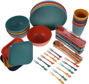 SECFOU 1set Wheat Straw Cutlery Kit Lightweight Portable Tableware for Outdoor Picnics Camping and Travel Compact Storage Box for Easy Organization and Carrying Reusable Dinnerware for
