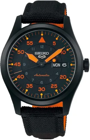 Seiko SRPH33 Men's Watch, 41-Hour Power Reserve, Stainless Steel Case, Black Nylon Strap, Blue and Orange Dial, Day/Date Display, 100m Water Resistant