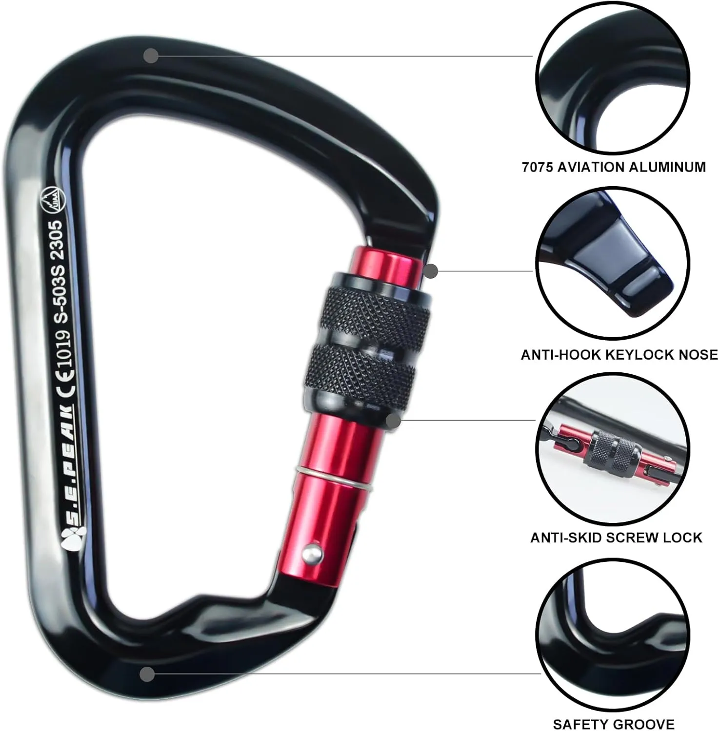 SEPEAK UIAA 30kN Locking Climbing Carabiner, Professional Heavy Duty Screwgate Clip for Outdoor Climbing, Mountaineering, Rappelling, Camping, Hiking, Swing,Large D Carabiner Hook/6744lb