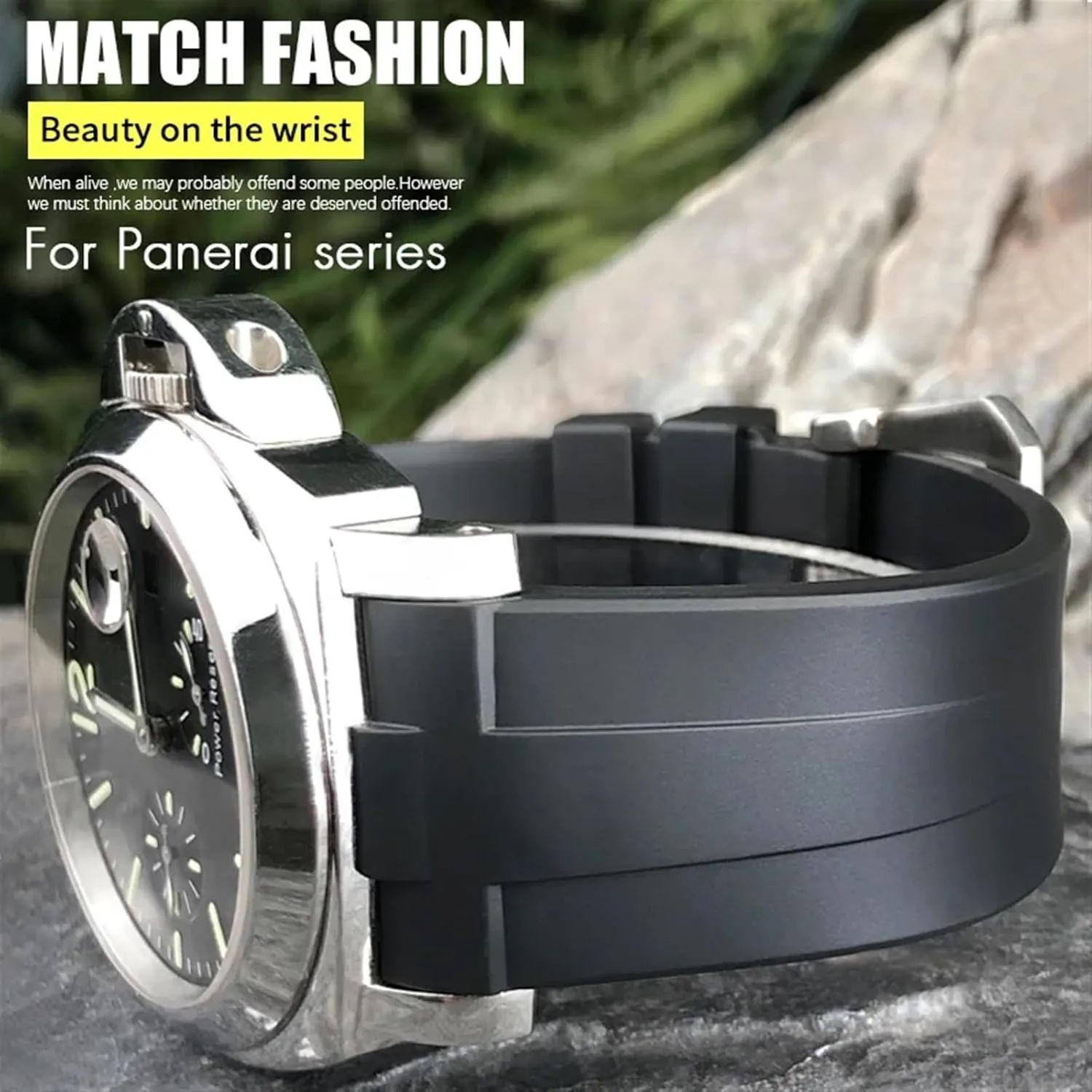 SERDAS 24mm Curved End Natural Rubber Watchband For Panerai LUMINOR SUBMERSIBLE PAM Silicone Waterproof Watch Strap Butterfly Buckle