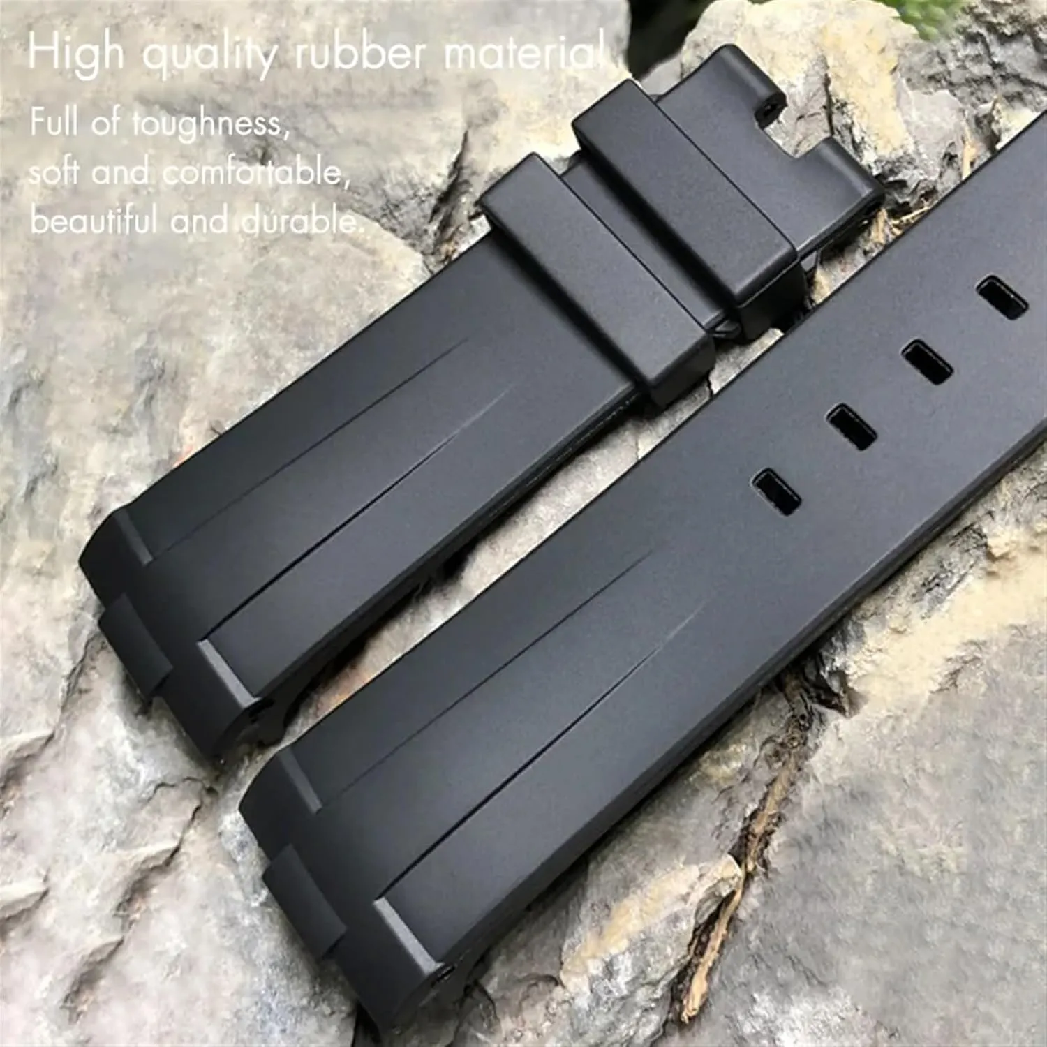 SERDAS 24mm Curved End Natural Rubber Watchband For Panerai LUMINOR SUBMERSIBLE PAM Silicone Waterproof Watch Strap Butterfly Buckle