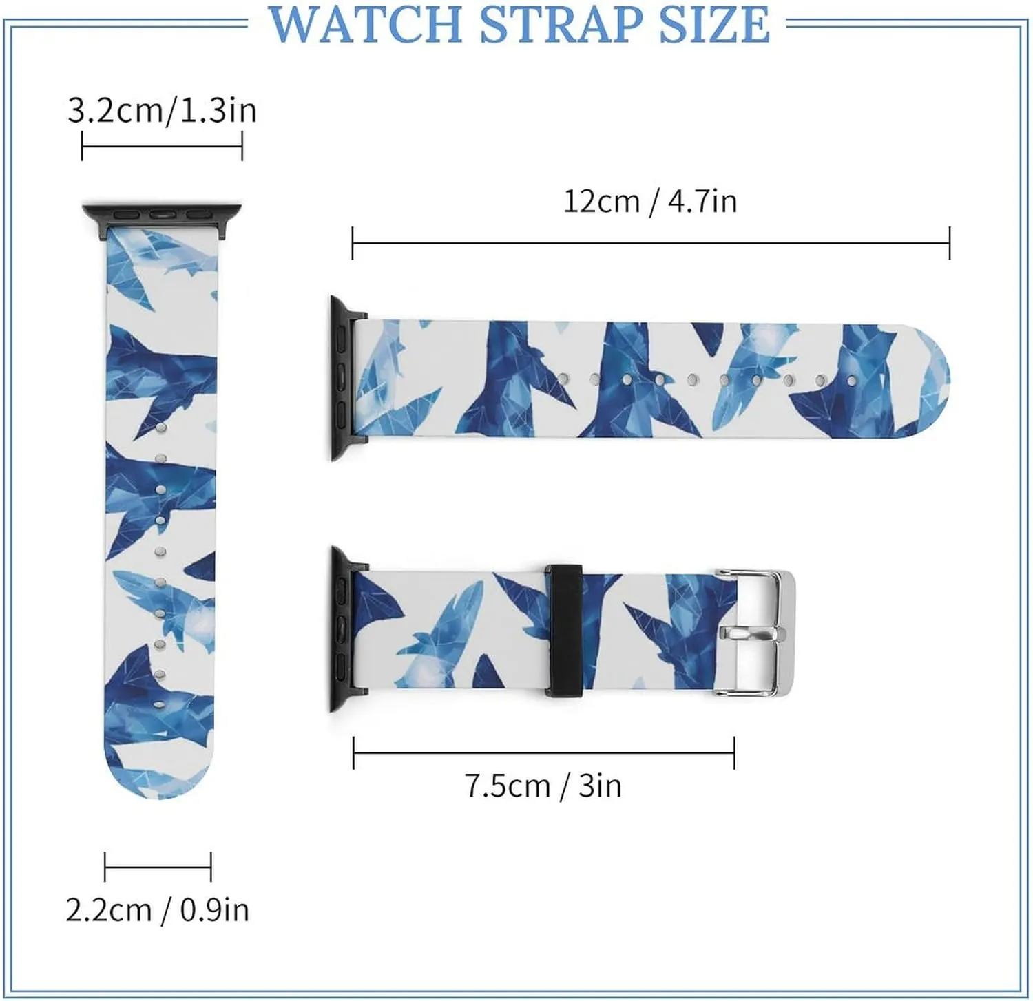 Shark Whale Ice Blue Soft Silicone Watch Band Compatible with IWatch Breathable Adjustable Sport Strap