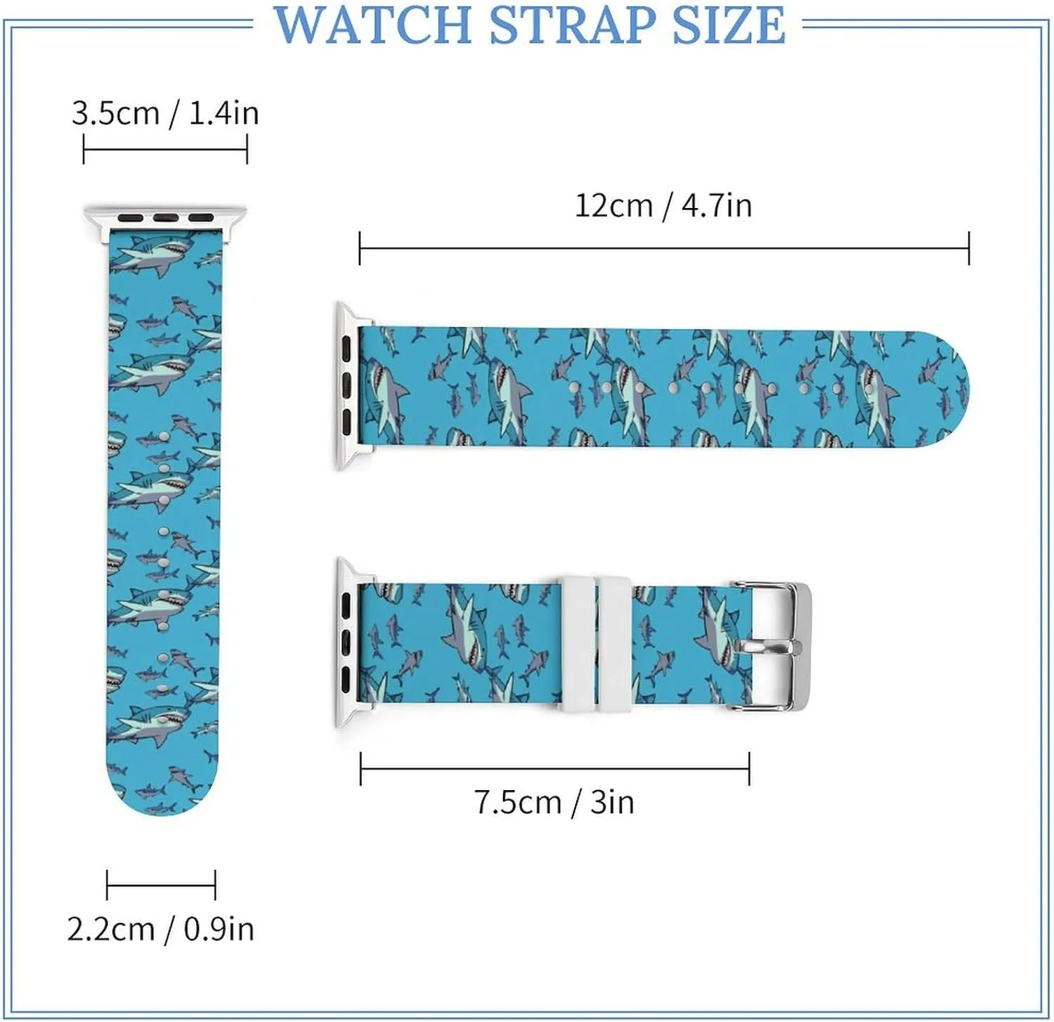 Sharks Watch Bands Silicone Strap Sport Bands Replacement Strap Wristbands Compatible with Apple Watch