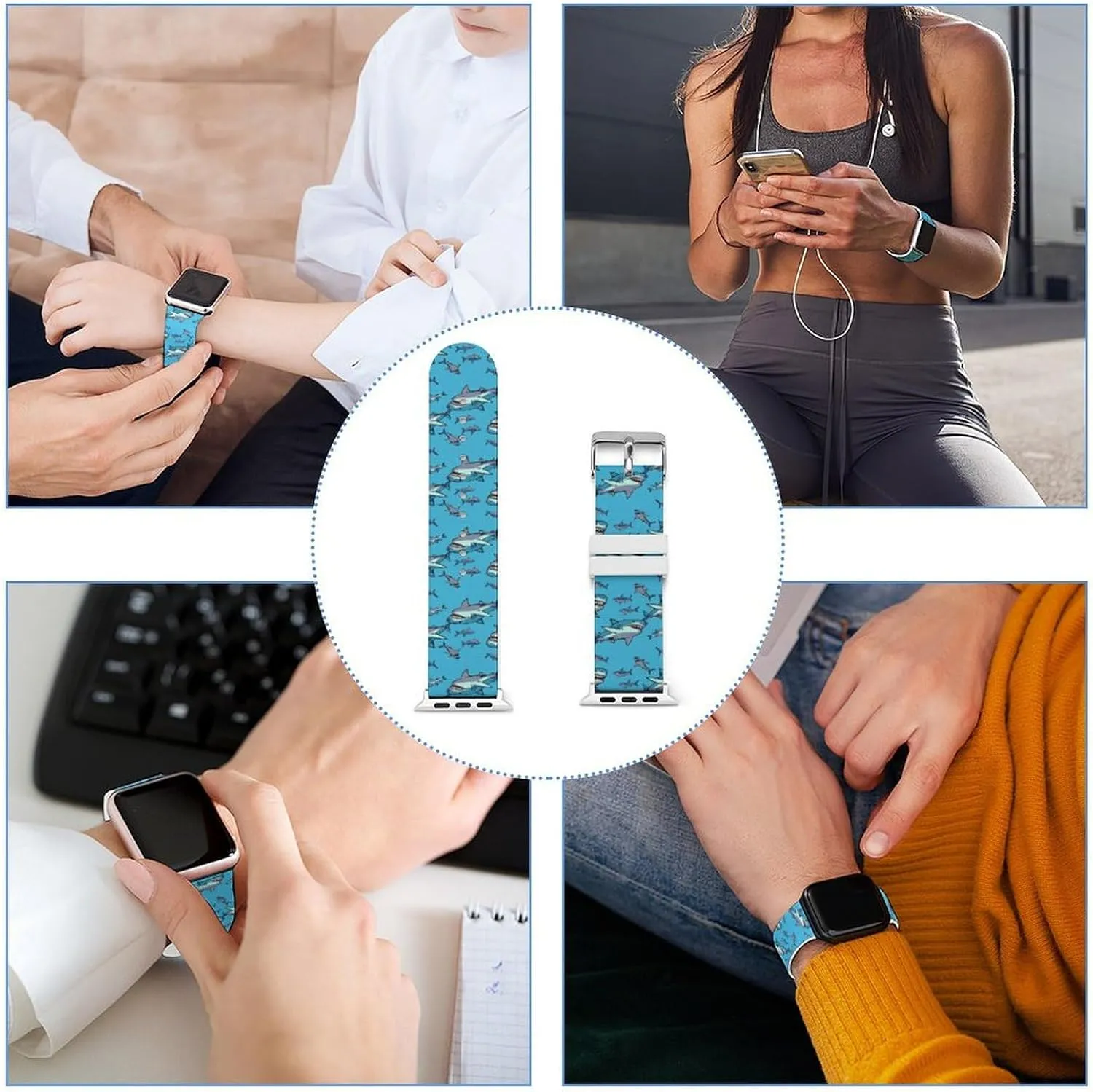 Sharks Watch Bands Silicone Strap Sport Bands Replacement Strap Wristbands Compatible with Apple Watch