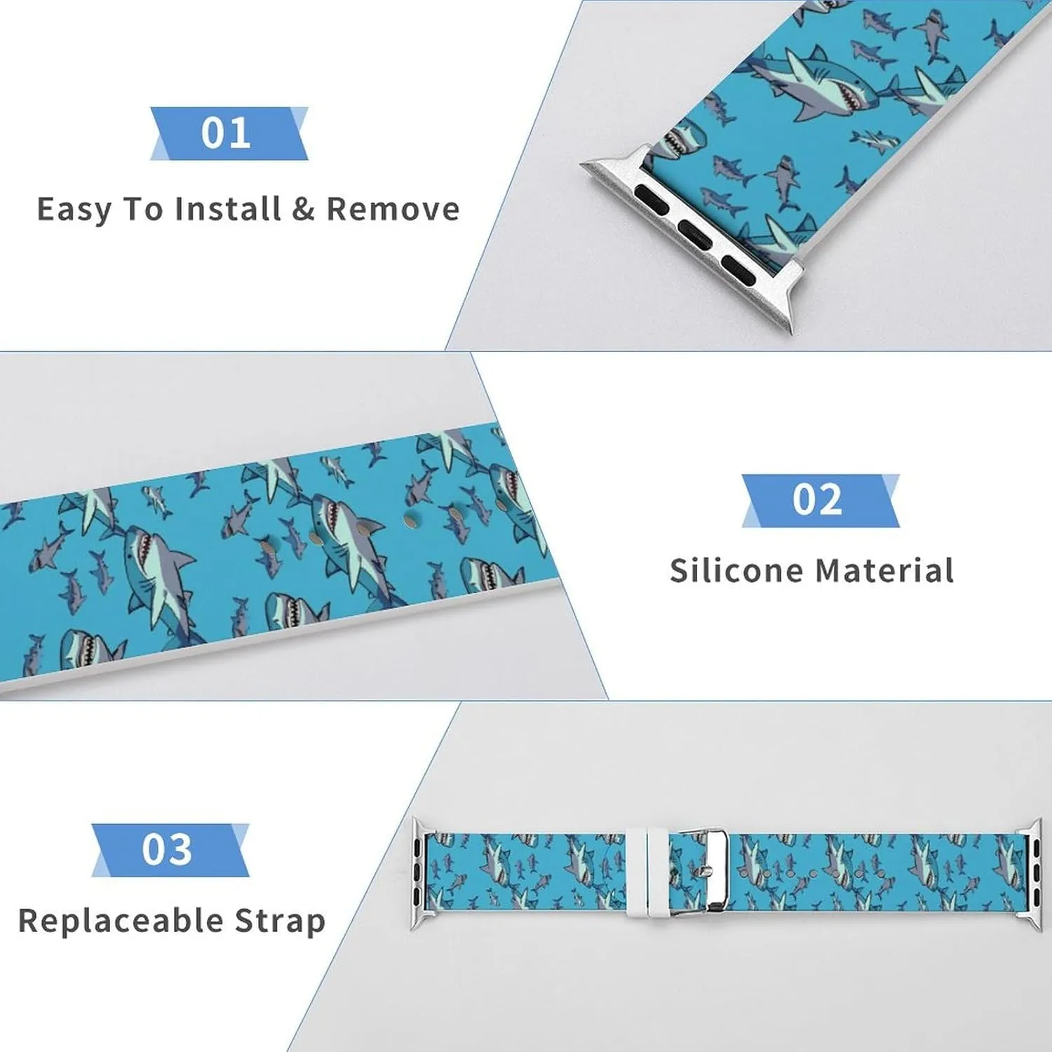 Sharks Watch Bands Silicone Strap Sport Bands Replacement Strap Wristbands Compatible with Apple Watch