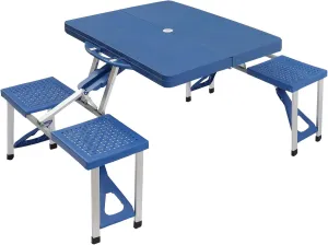 Siamese Folding Tables and Chairs 53"x 32" x 26" Portable Suitcase Camping Table with Umbrella Hole 4 Seats (Plastic)