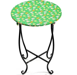 Side Tables for Patio, 14" Indoor Outdoor Metal Side Table for Poolside Bistro Balcony Yard Porch Bedside, Weather Resistant Metal Accent Table for Indoor Outdoor Use, Easy Assembly (Green)