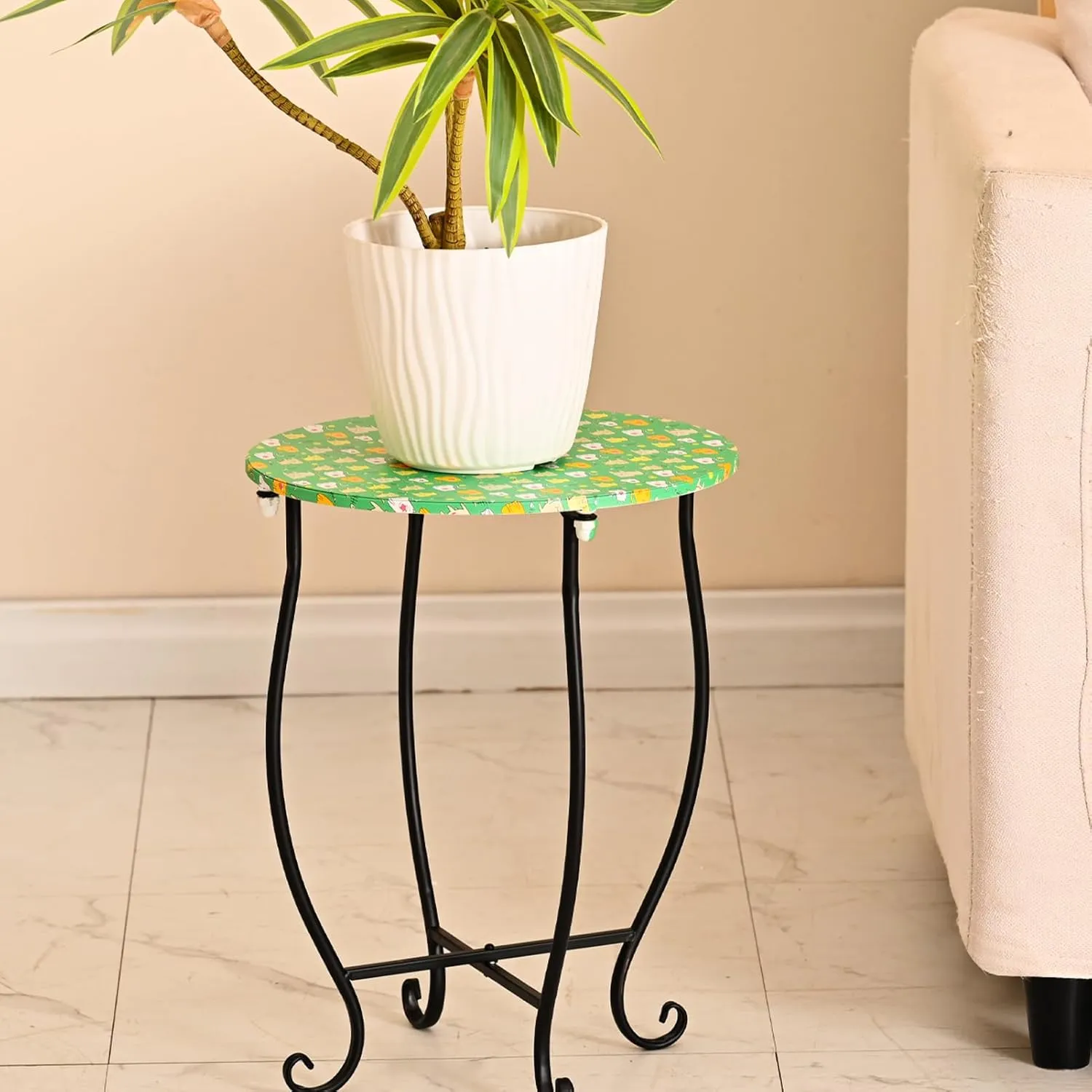 Side Tables for Patio, 14" Indoor Outdoor Metal Side Table for Poolside Bistro Balcony Yard Porch Bedside, Weather Resistant Metal Accent Table for Indoor Outdoor Use, Easy Assembly (Green)