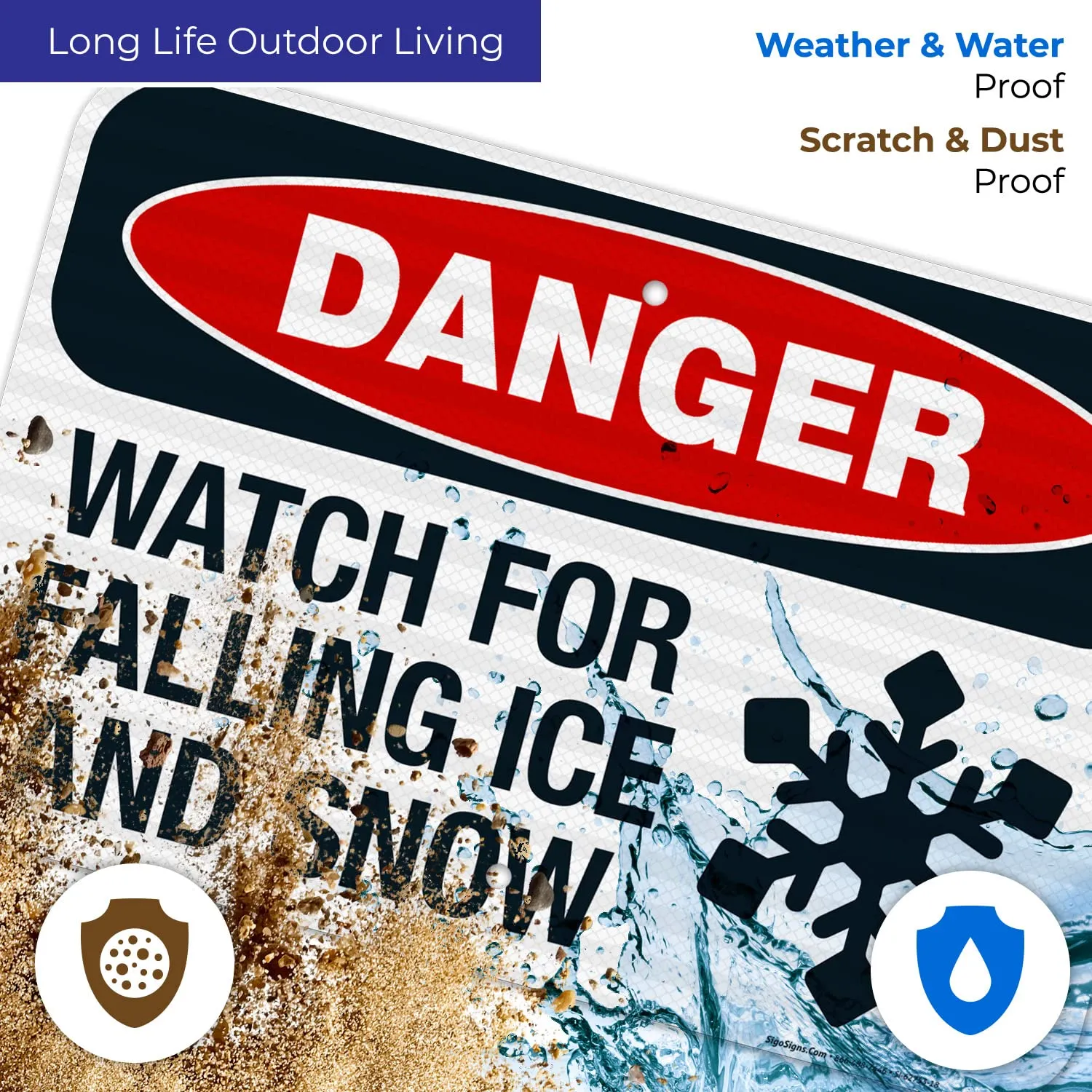 Sigo Signs, Danger Watch for Falling Snow and Ice with Graphic Sign, 12x18 Inches, 3M EGP Reflective .063 Aluminum, Fade Resistant, Made in USA