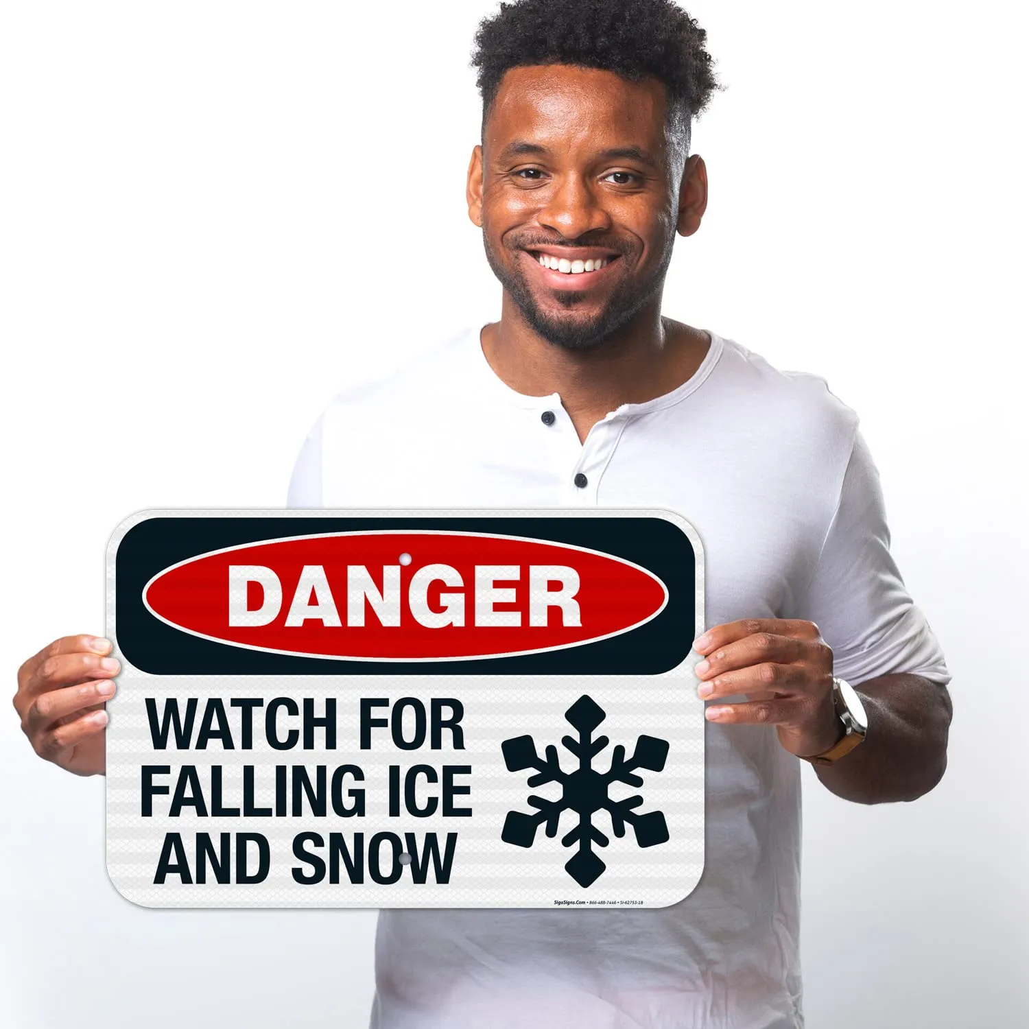 Sigo Signs, Danger Watch for Falling Snow and Ice with Graphic Sign, 12x18 Inches, 3M EGP Reflective .063 Aluminum, Fade Resistant, Made in USA