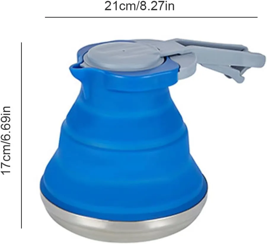 Silicone Folding Kettle 1500ml Portable Foldable Camping Kettle Tea Coffee Water Pot Dark Blue, Coffee Tea Pots