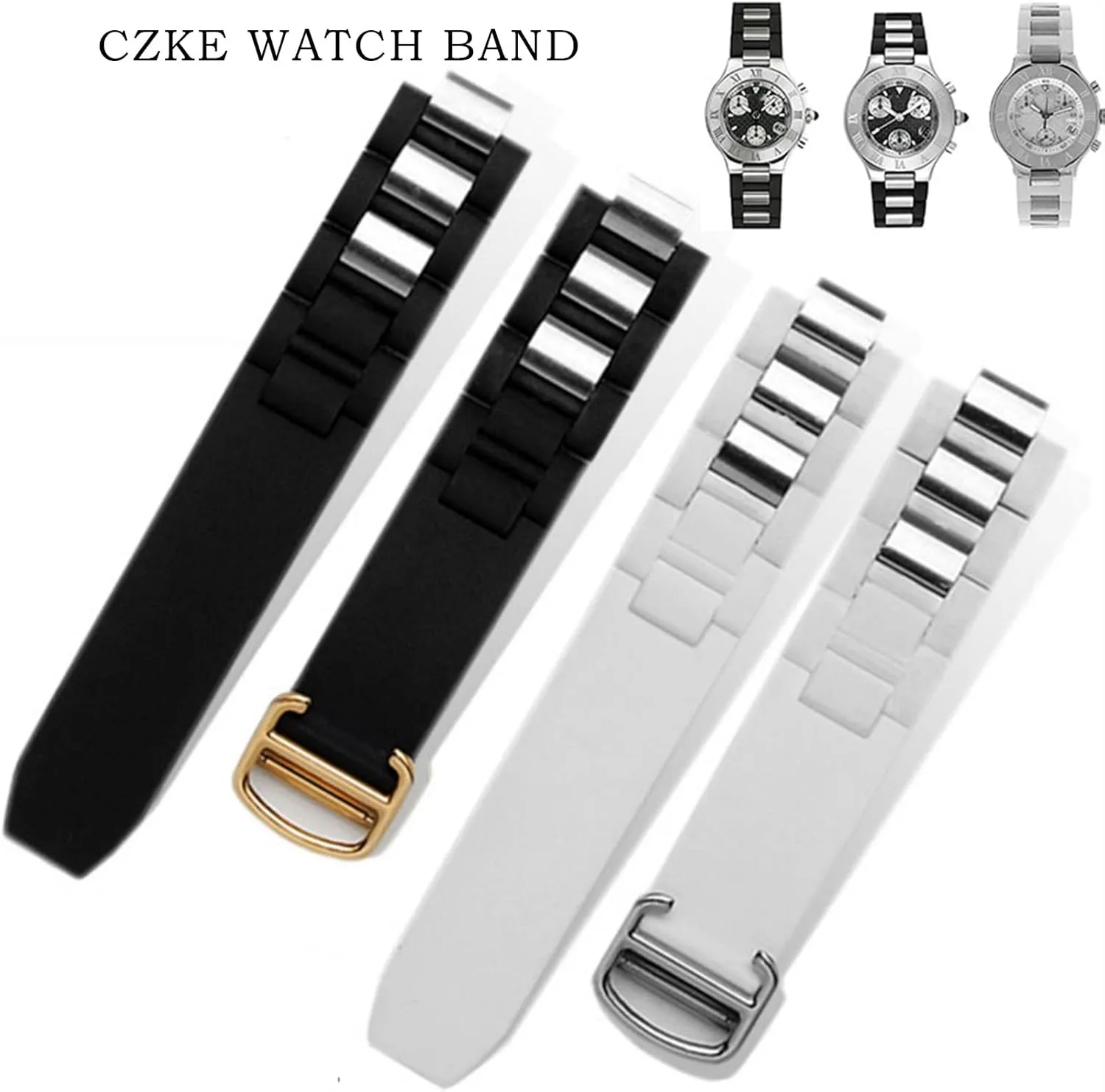 Silicone watchbands For cartier 21st century convex watchband 20 * 10mm waterproof watch chain accessories are suitable straps
