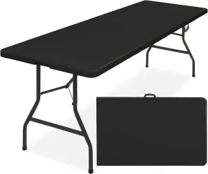 Simpli-Magic 8ft Plastic Folding Table, Indoor Outdoor Heavy Duty Portable w/Handle, Lock for Picnic, Party, Camping - Black