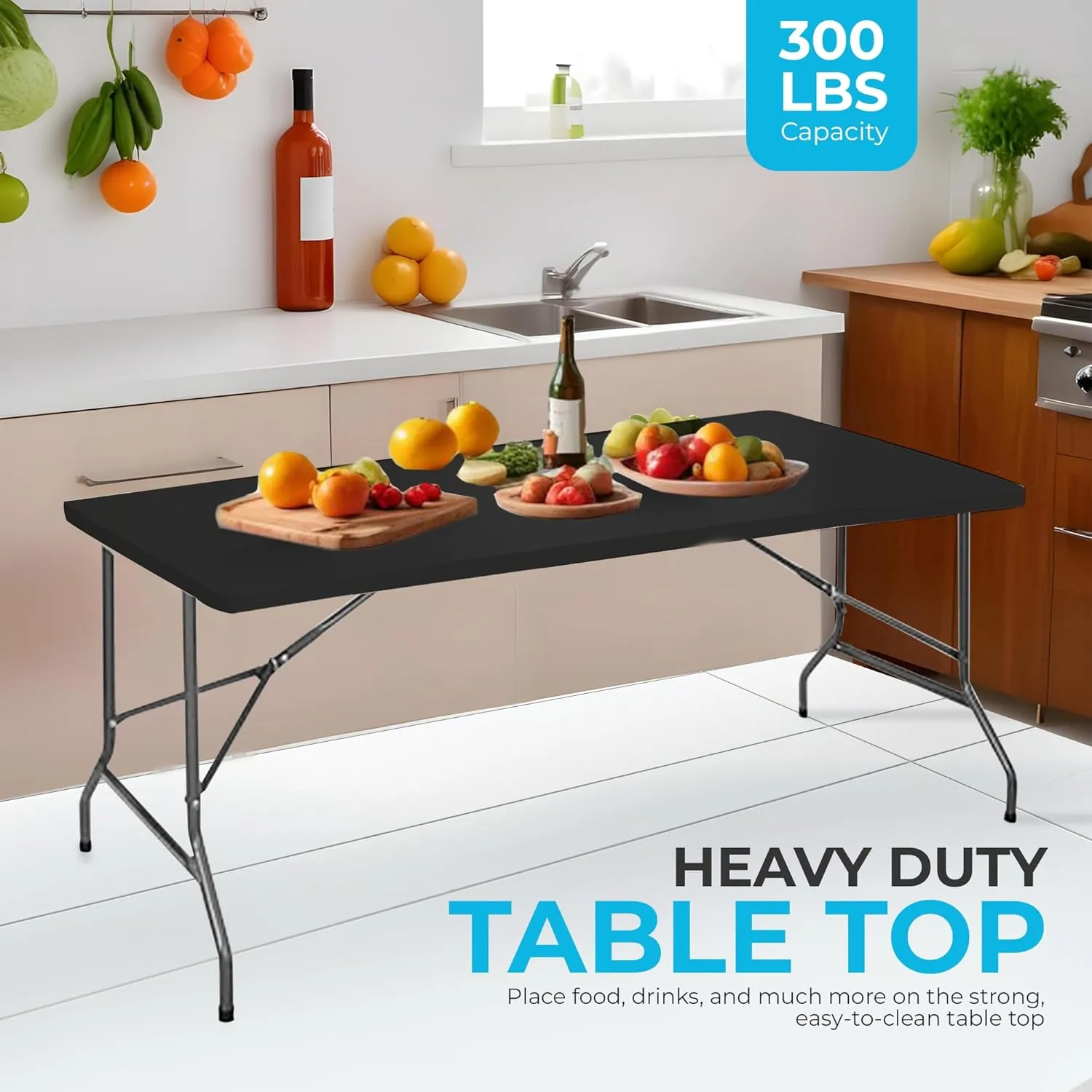 Simpli-Magic 8ft Plastic Folding Table, Indoor Outdoor Heavy Duty Portable w/Handle, Lock for Picnic, Party, Camping - Black