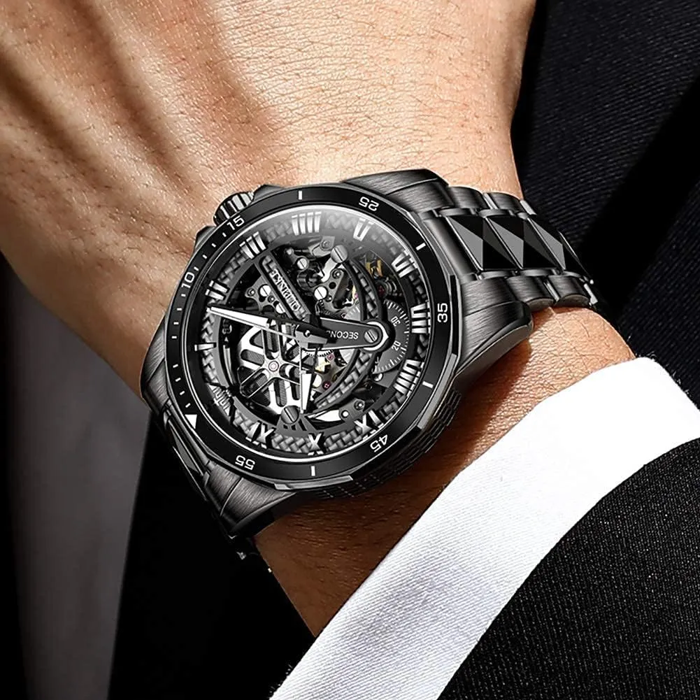 Skeleton Mens Watch Automatic Mechanical Self Winding Luxury Sapphire Crystal Tungsten Steel Waterproof Luminous Dress Wrist Watch
