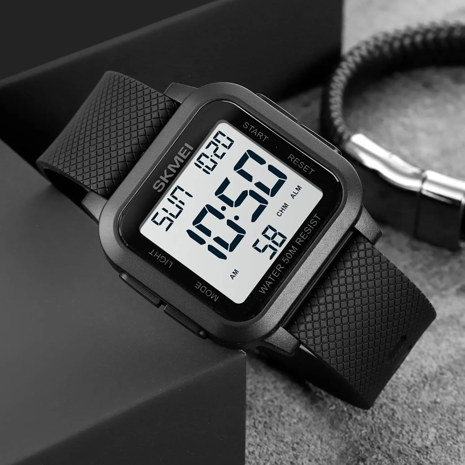 SKMEI Men Digital Sports Watch Ultra-Thin Large Face Waterproof Wrist Watches for Men with Stopwatch Countdown Timer Alarm Function Dual Time LED Back Light