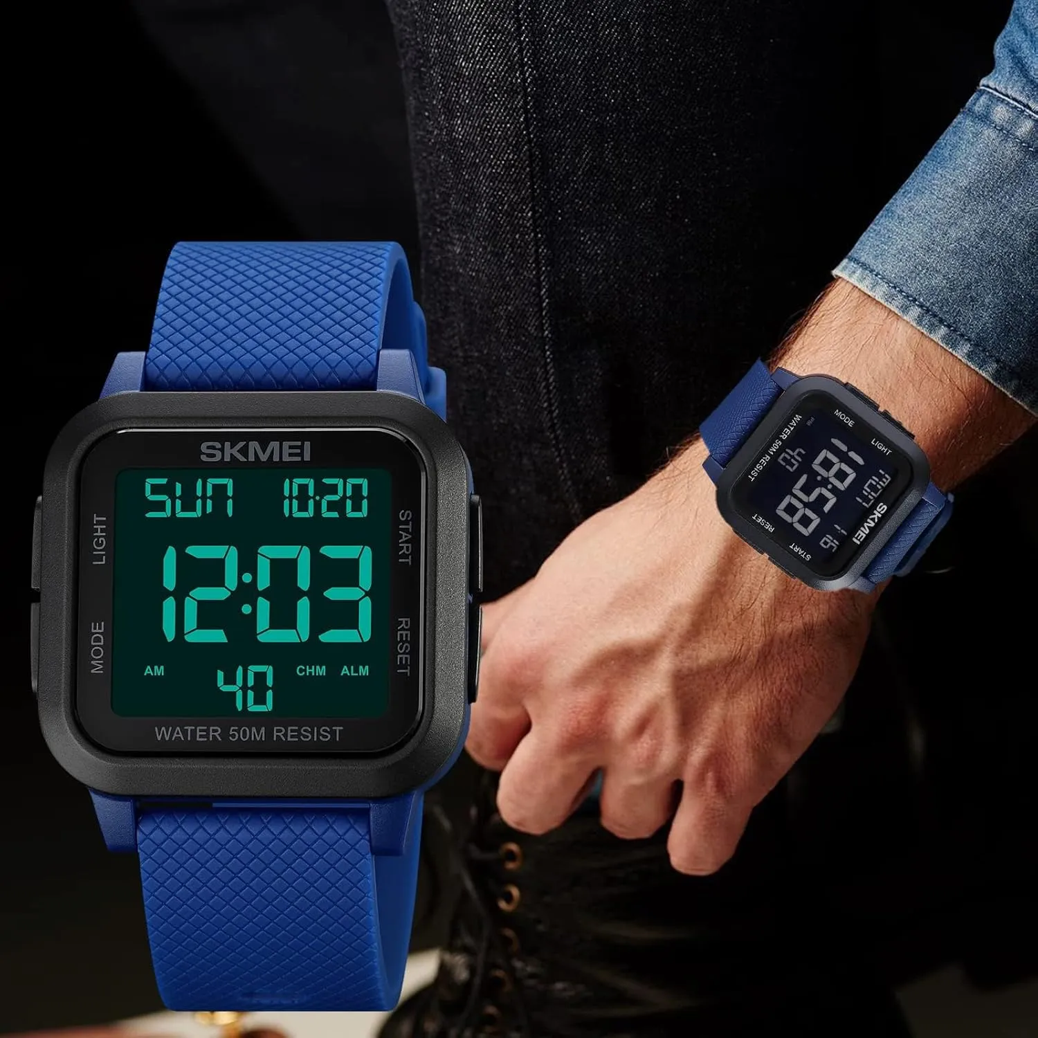 SKMEI Men Digital Sports Watch Ultra-Thin Large Face Waterproof Wrist Watches for Men with Stopwatch Countdown Timer Alarm Function Dual Time LED Back Light