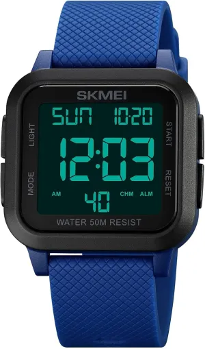 SKMEI Men Digital Sports Watch Ultra-Thin Large Face Waterproof Wrist Watches for Men with Stopwatch Countdown Timer Alarm Function Dual Time LED Back Light
