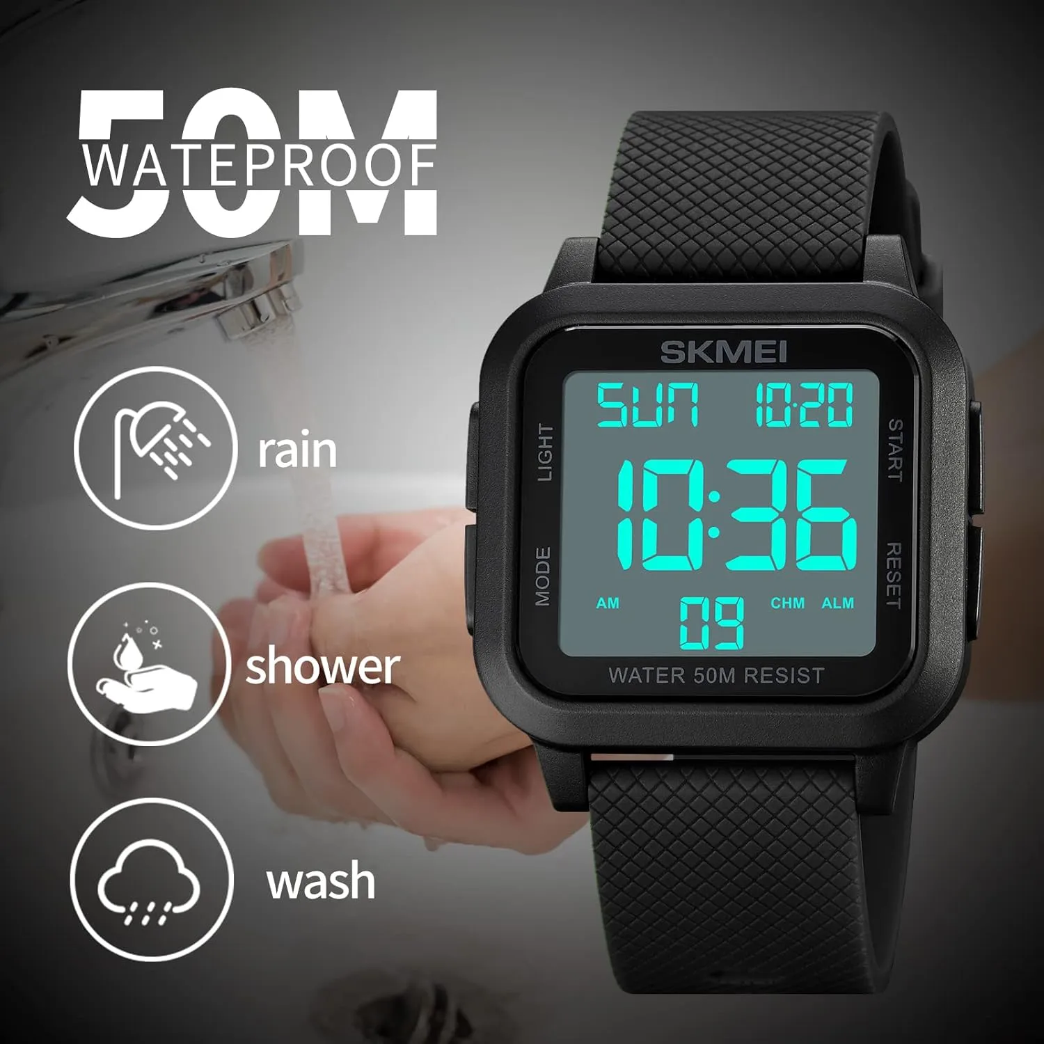 SKMEI Men Digital Sports Watch Ultra-Thin Large Face Waterproof Wrist Watches for Men with Stopwatch Countdown Timer Alarm Function Dual Time LED Back Light