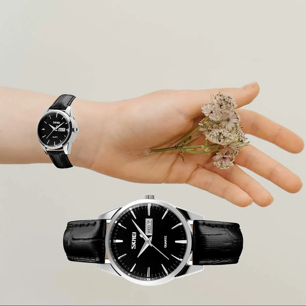 SKMEI Pair Watches for Couples Men and Women His and Hers Watch Set Husband Wife Valentines Matching Wrist Watch Wedding Gifts Waterproof Business Fashion Quartz Analog Calendar