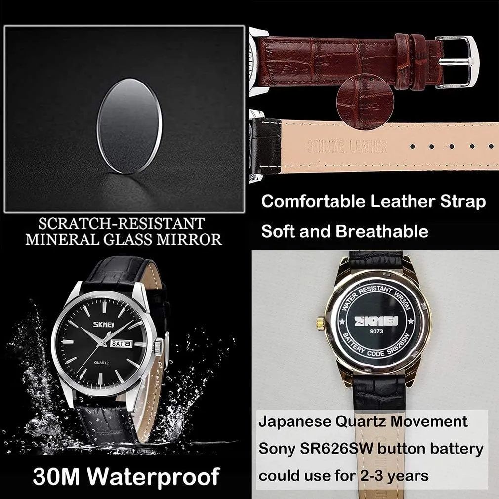SKMEI Pair Watches for Couples Men and Women His and Hers Watch Set Husband Wife Valentines Matching Wrist Watch Wedding Gifts Waterproof Business Fashion Quartz Analog Calendar