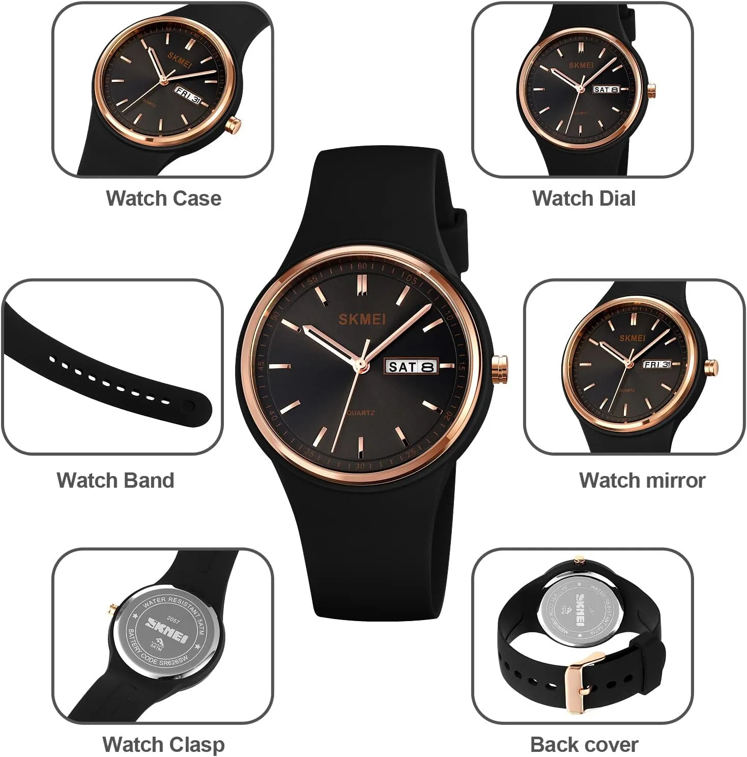 SKMEI Watches for Young Women Lady Sports Silicone Band Big Face Large Waterproof Fashion Casual Simple Quartz Analog Day Date Girls Gift White Wrist Watch