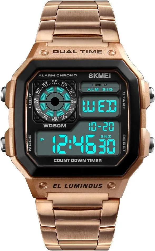 SKMEI Wrist Watch for Men, Digital Sports Waterproof Watch with Dual Time Chronograph Countdown Alarm Backlight
