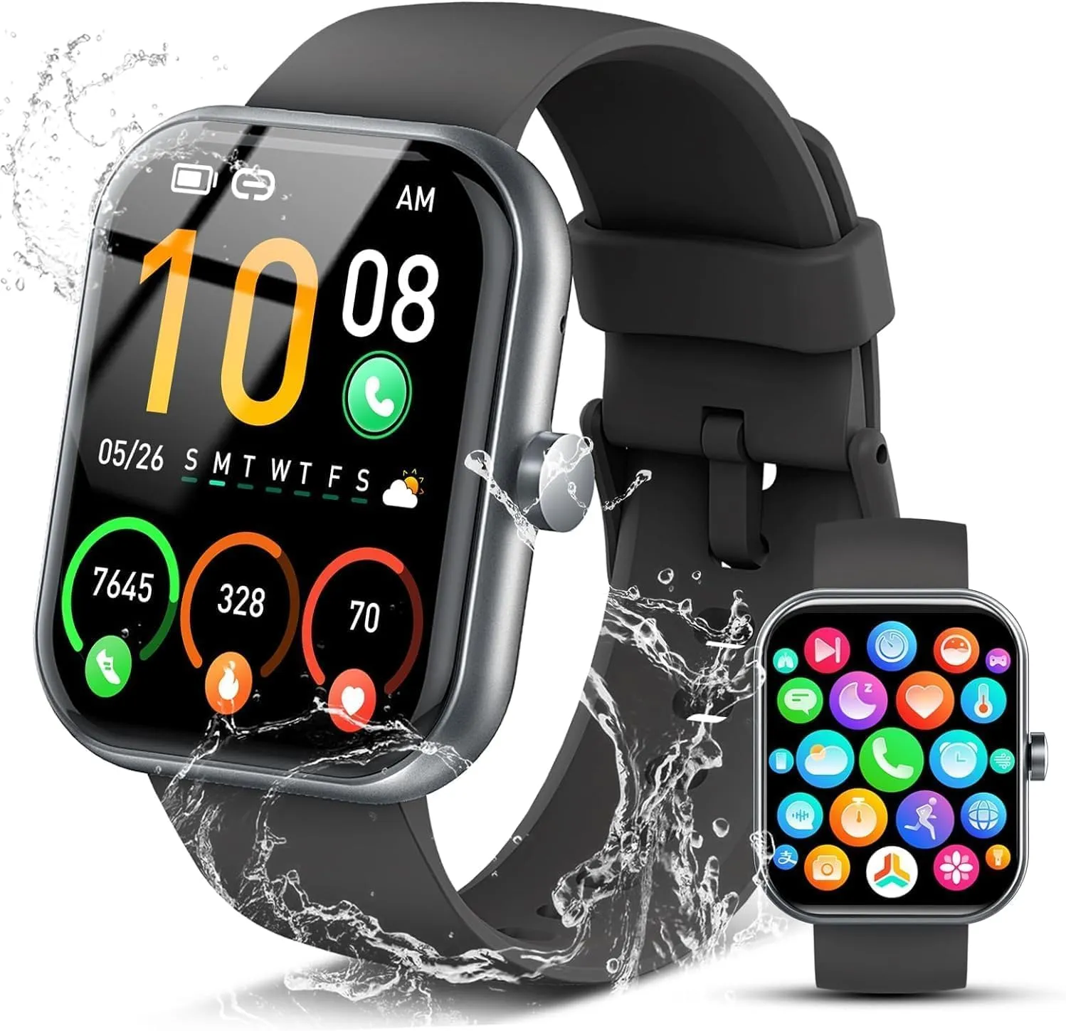 Smart Watch for Men Women, 1.96" Fitness Tracker Running Watch (Answer/Make Call), IP68 Waterproof, Pedometer, Sleep/Step/Activity/Heart Rate Monitor, 110  Sport Modes Smartwatch for Adroid iOS Phone