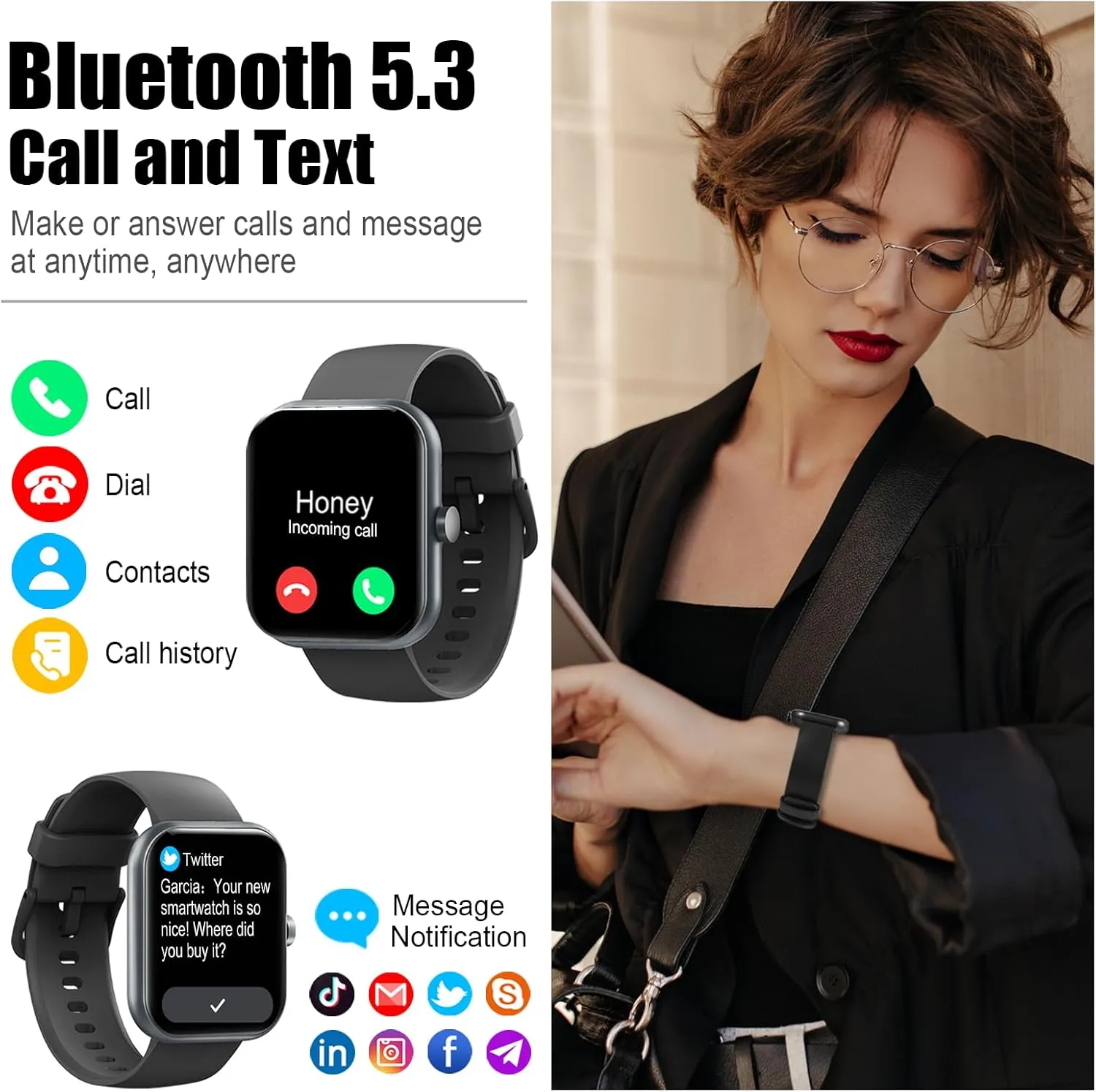 Smart Watch for Men Women, 1.96" Fitness Tracker Running Watch (Answer/Make Call), IP68 Waterproof, Pedometer, Sleep/Step/Activity/Heart Rate Monitor, 110  Sport Modes Smartwatch for Adroid iOS Phone