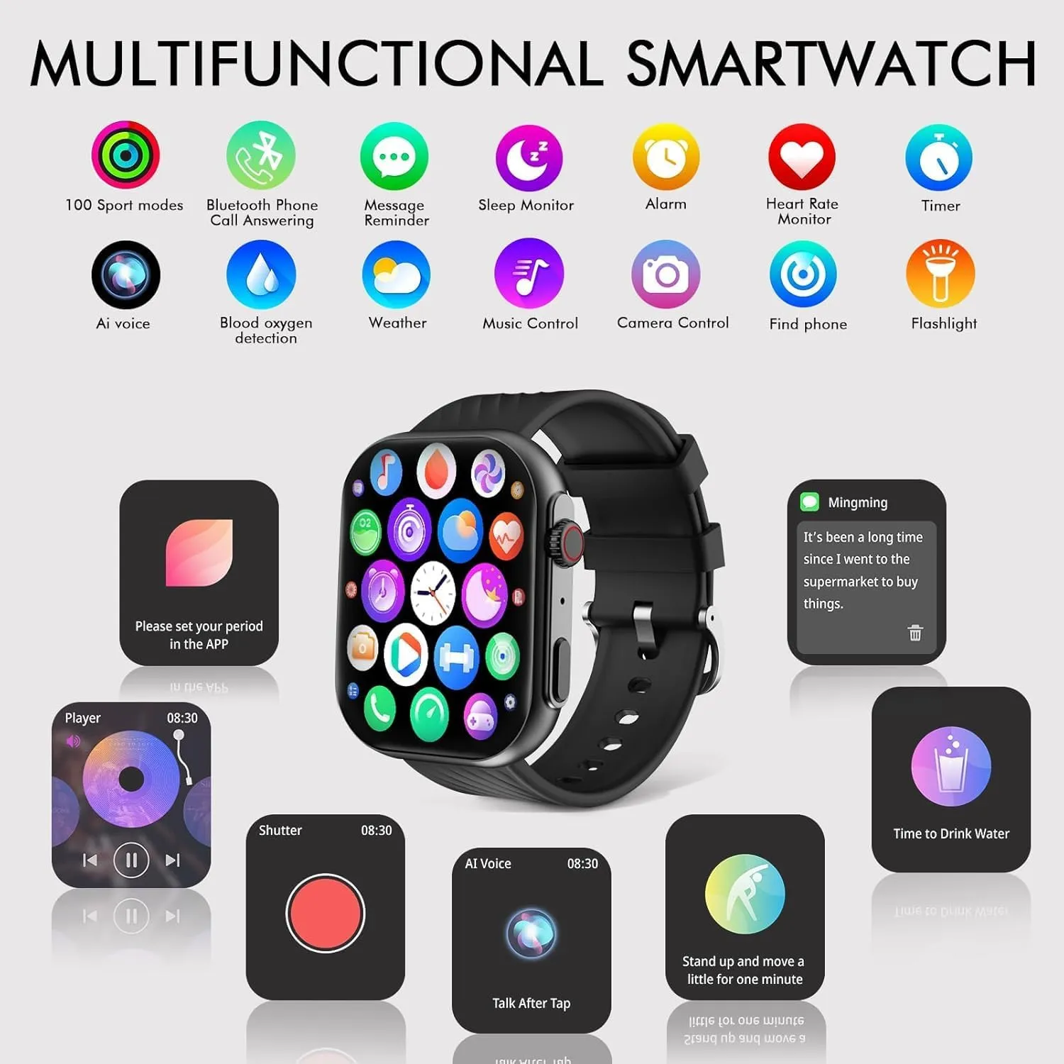 Smart Watch for Men Women (Answer/Make Calls), 2.0" Fitness Tracker with 100  Sport Modes, Heart Rate/Sleep Monitor, Pedometer, SpO2, IP68 Waterproof Smart Watch for Android iOS Phones