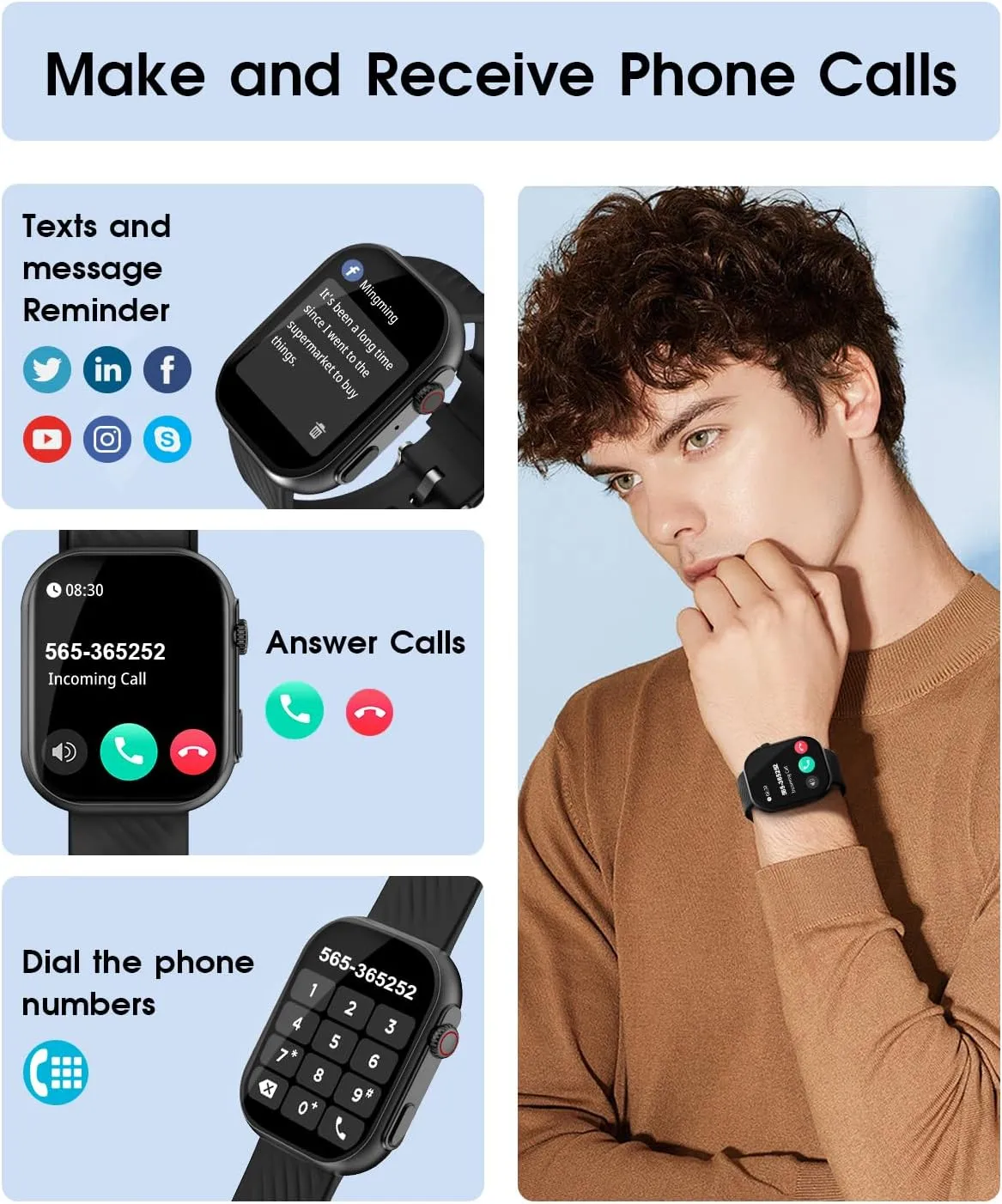 Smart Watch for Men Women (Answer/Make Calls), 2.0" Fitness Tracker with 100  Sport Modes, Heart Rate/Sleep Monitor, Pedometer, SpO2, IP68 Waterproof Smart Watch for Android iOS Phones